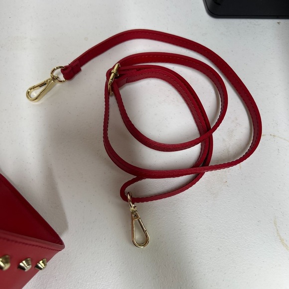 Persaman Crossbody Handbag Women's Red Stud Details Adjustable Straps Italy - Picture 9 of 15
